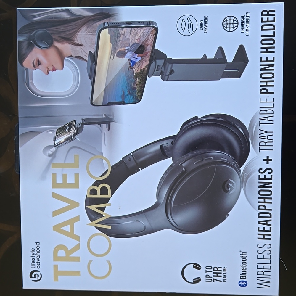 NIB Wireless headphones + tray table phone holder
